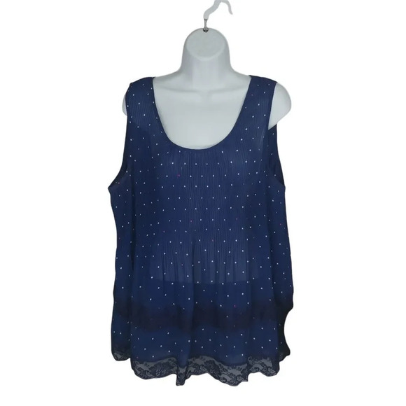 Michel Studio Collection Semi-Sheer Pleated Sleeveless Blouse Polka Dots Blue 18 - Picture 1 of 8